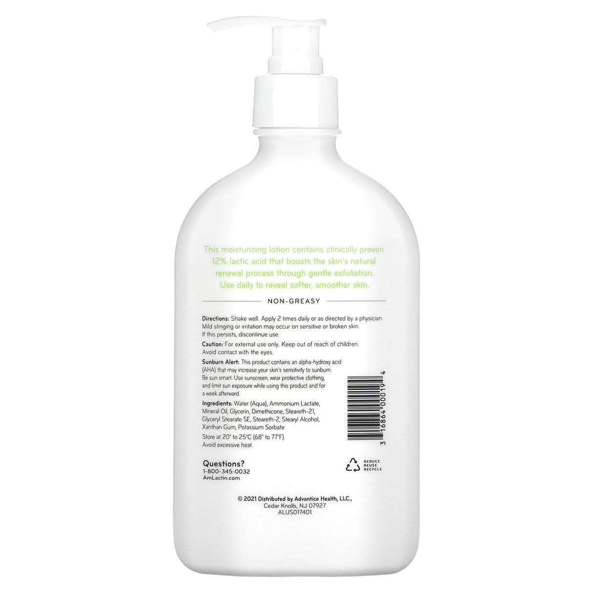 Amlactin, Daily, 12% Lactic Acid Moisturizing Lotion, Fragrance Free, 14.1 oz (400 g)
