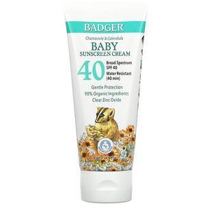 Badger Company, Baby Sunscreen Cream, SPF 40, Chamomile & Calendula, 2.9 fl oz (87 ml) - HealthCentralUSA