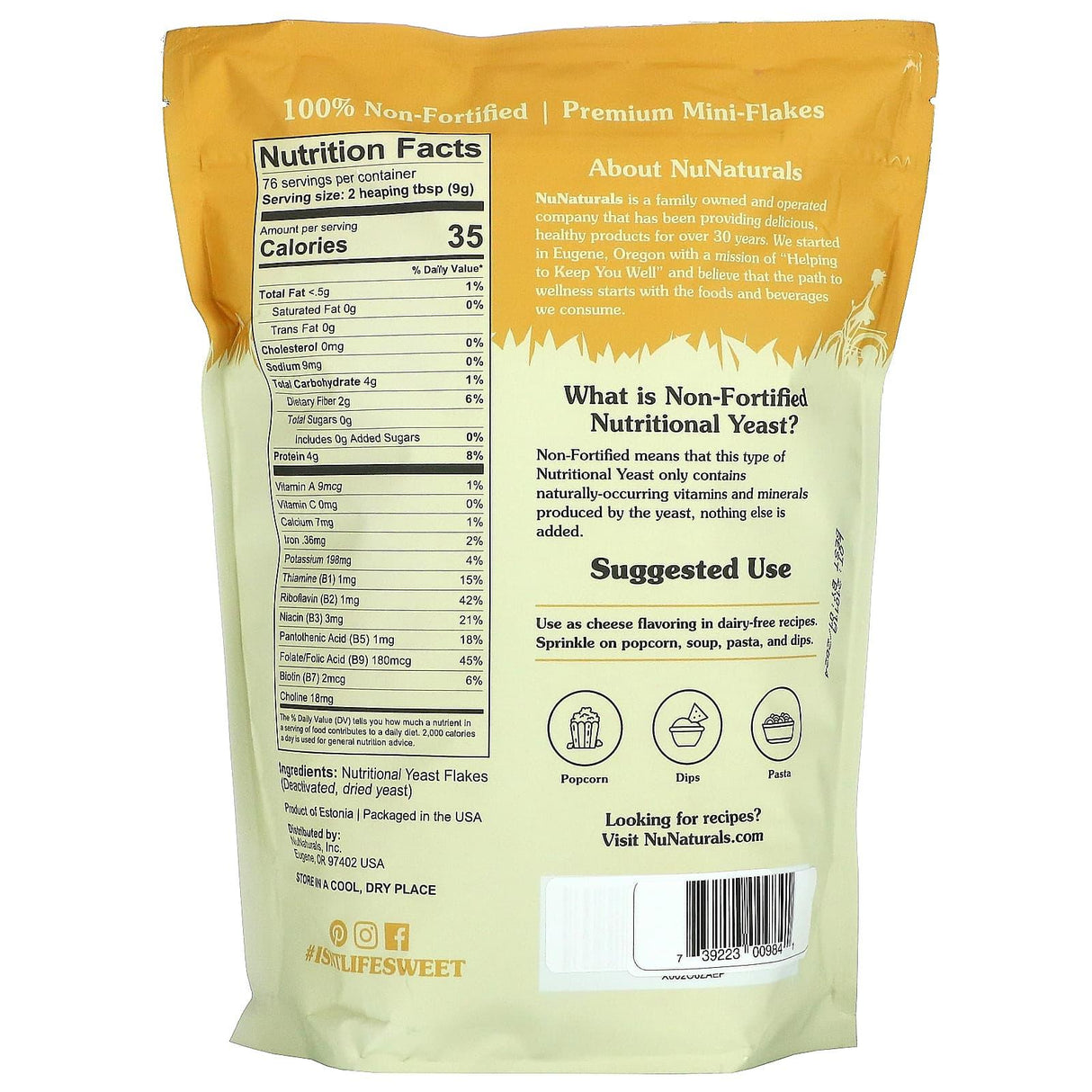 NuNaturals, Non-Fortified Nutritional Yeast Flakes, 24 oz (680 g) - Supply Center USA