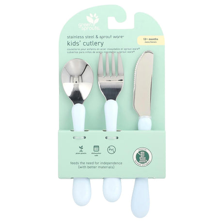 Green Sprouts, Stainless Steel & Sprout Ware®, Kid's Cutlery, 12+ Months, Blue, 3 Pieces - Supply Center USA