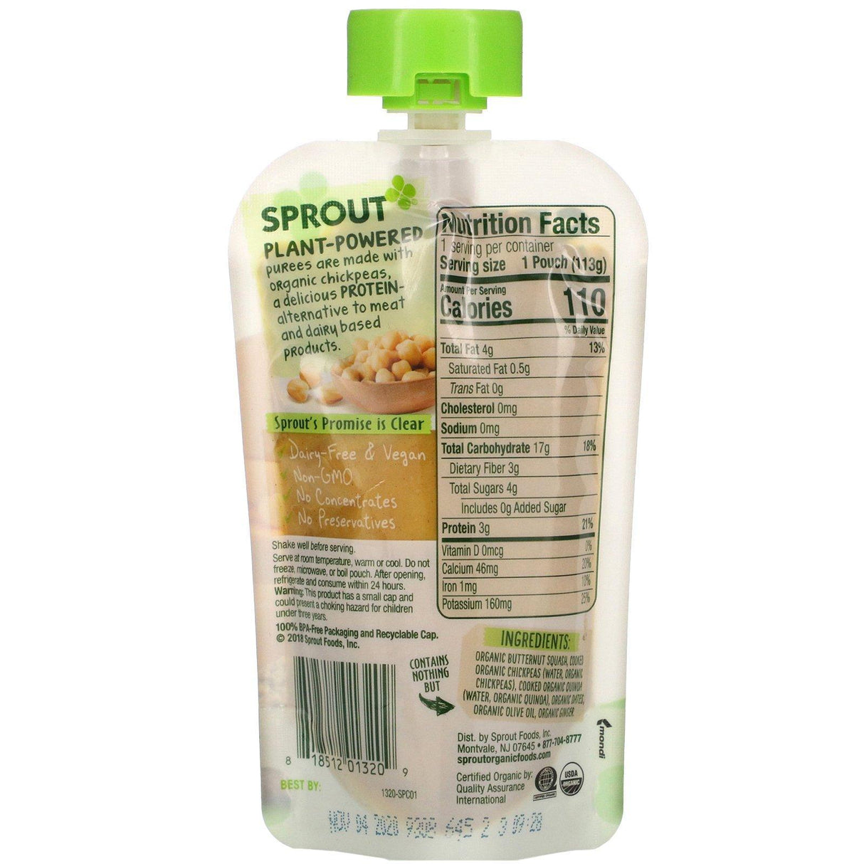 Sprout Organic, Baby Food, 8 Months & Up, Butternut Chickpea, Quinoa & Dates, 4 oz (113 g) - Supply Center USA