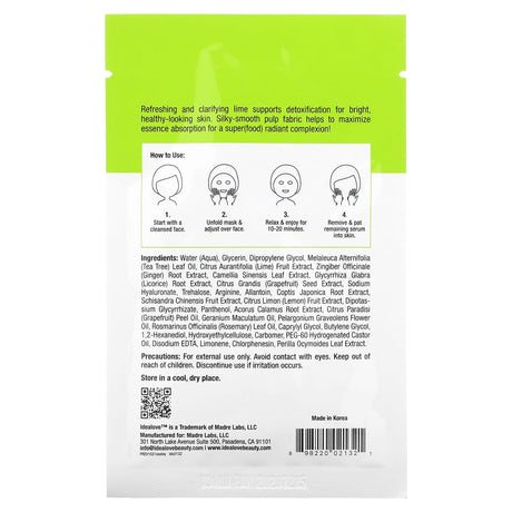 Idealove, Superfood Skin Savior, Lime All Yours, 1 Beauty Sheet Mask, 0.68 fl oz (20 ml) - Supply Center USA