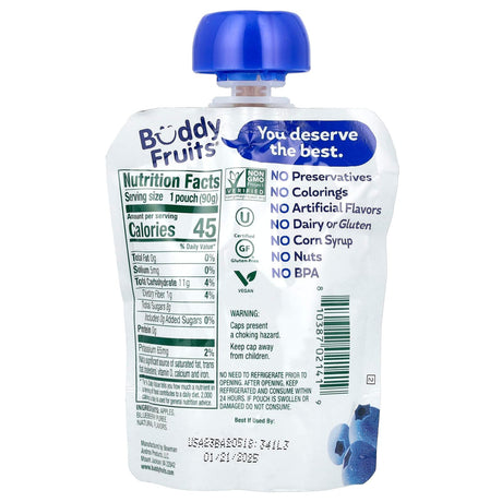 Buddy Fruits, Blended Fruits, Blueberry & Apple, 3.2 oz (90 g) - Supply Center USA