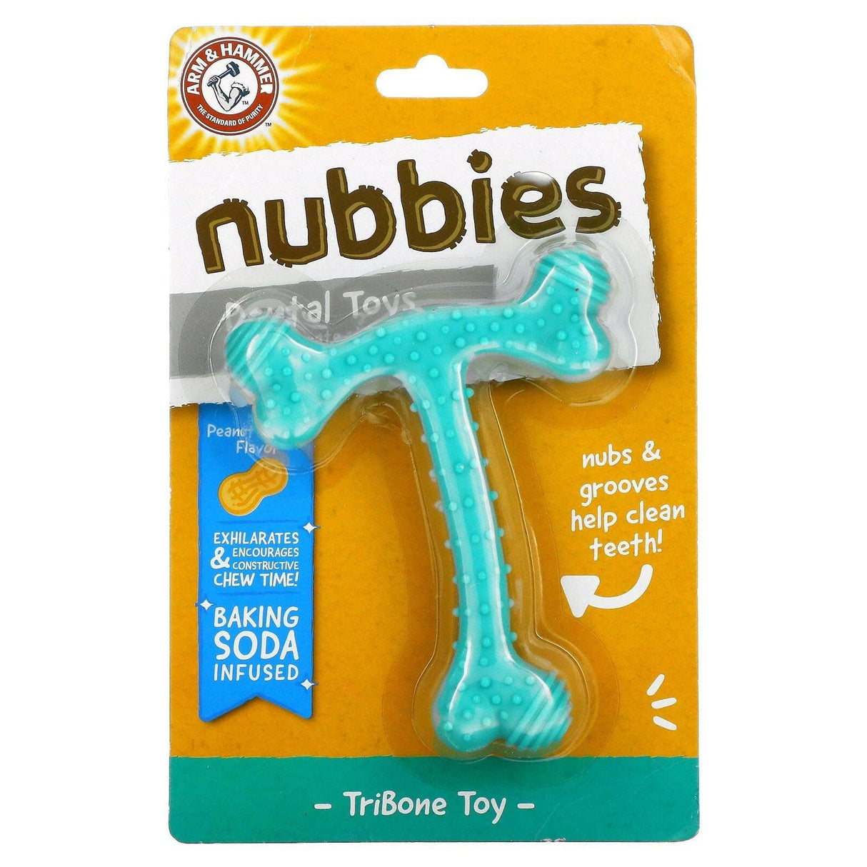 Arm & Hammer, Nubbies, Dental Toys for Moderate Chewers, Tribone, Peanut Butter, 1 Toy - Supply Center USA