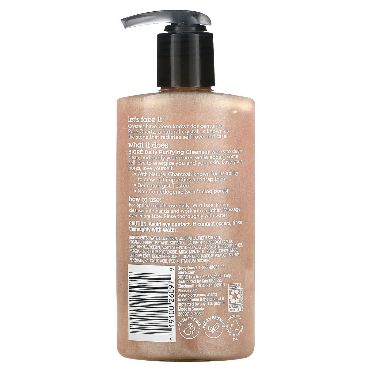 Biore, Daily Purifying Cleanser, Rose Quartz + Charcoal, 6.77 fl oz (200 ml) - Supply Center USA