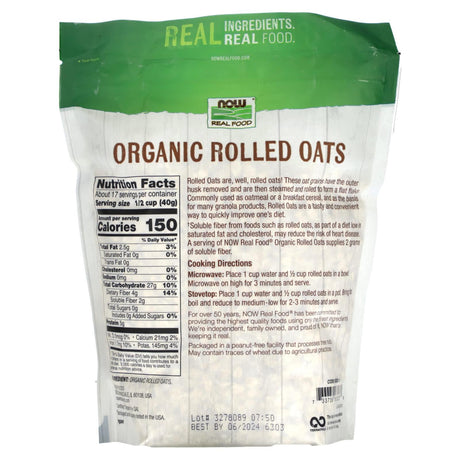 NOW Foods, Organic Rolled Oats, 24 oz (680 g) - Supply Center USA