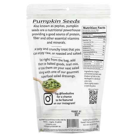 Foods Alive, Superfood, Pumpkin Seeds, 12 oz (340 g) - Supply Center USA