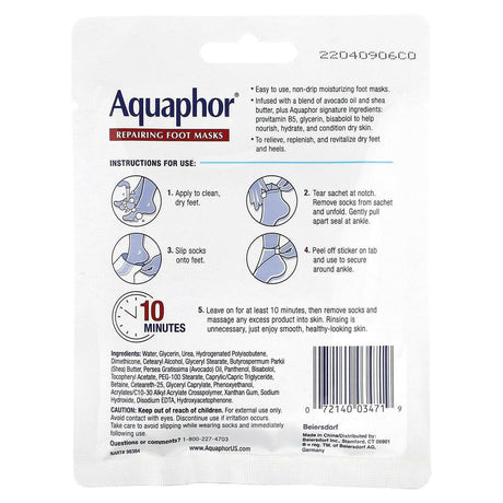 Aquaphor, Repairing Foot Masks, 1 Pair, .7 fl oz (20 ml) - Supply Center USA