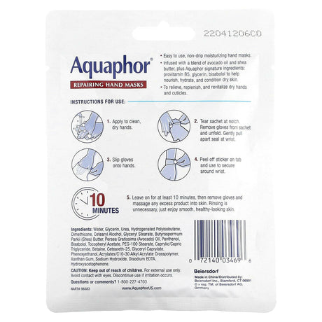 Aquaphor, Repairing Hand Masks, 1 Pair, .7 fl oz (20 ml) - Supply Center USA