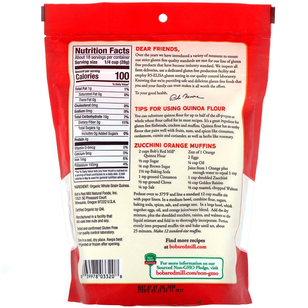 Bob's Red Mill, Organic, Whole Grain Quinoa Flour, 18 oz (510 g) - HealthCentralUSA