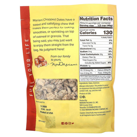 Mariani Dried Fruit, Chopped Dates, 8 oz (227 g) - Supply Center USA