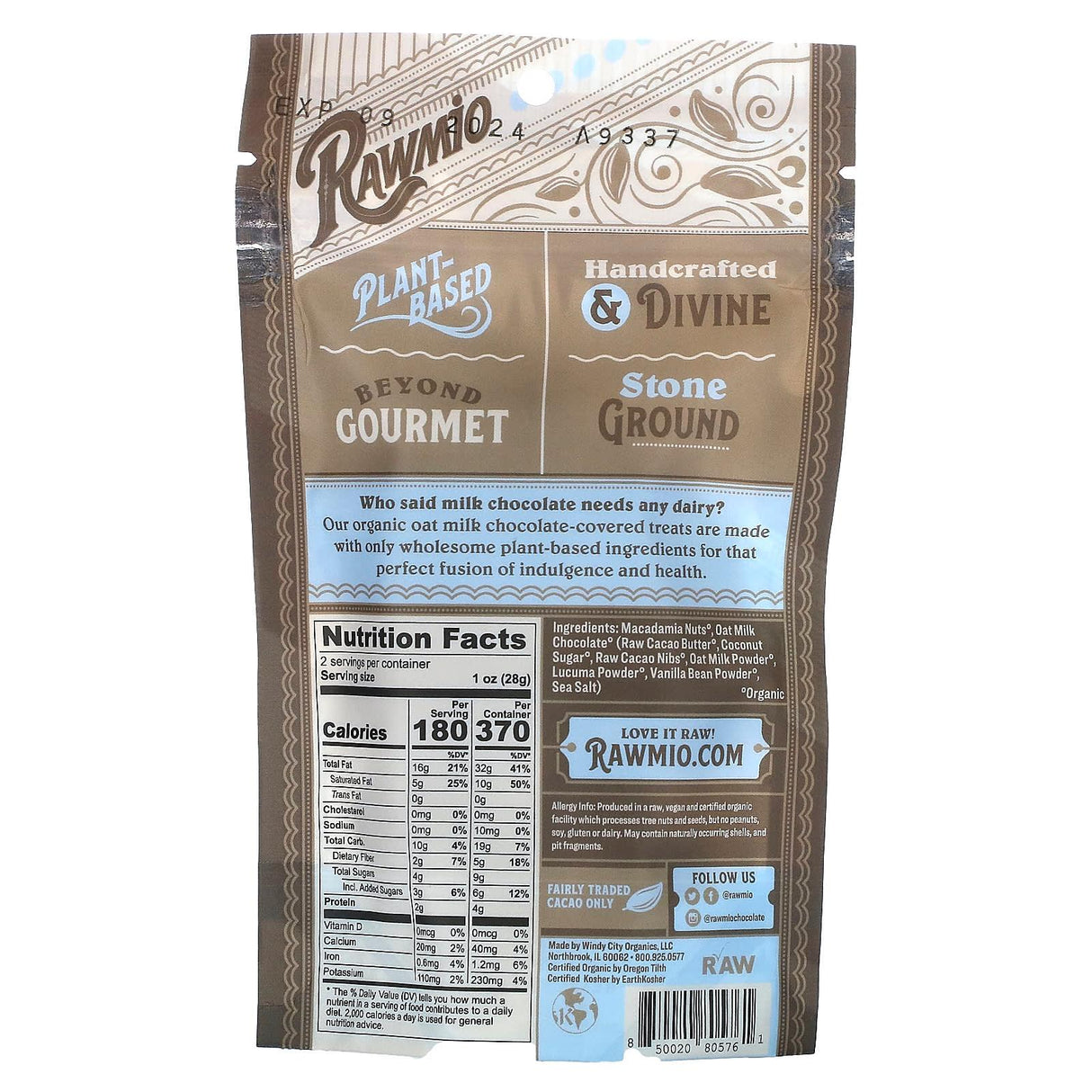 Rawmio, Oat Milk Chocolate Covered Macadamia Nuts, 2 oz (56.7 g) - Supply Center USA