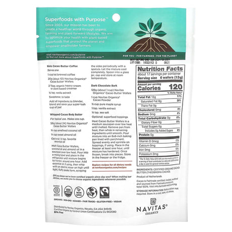 Navitas Organics, Organic Cacao Butter Wafers, Unsweetened, 8 oz (227 g) - Supply Center USA