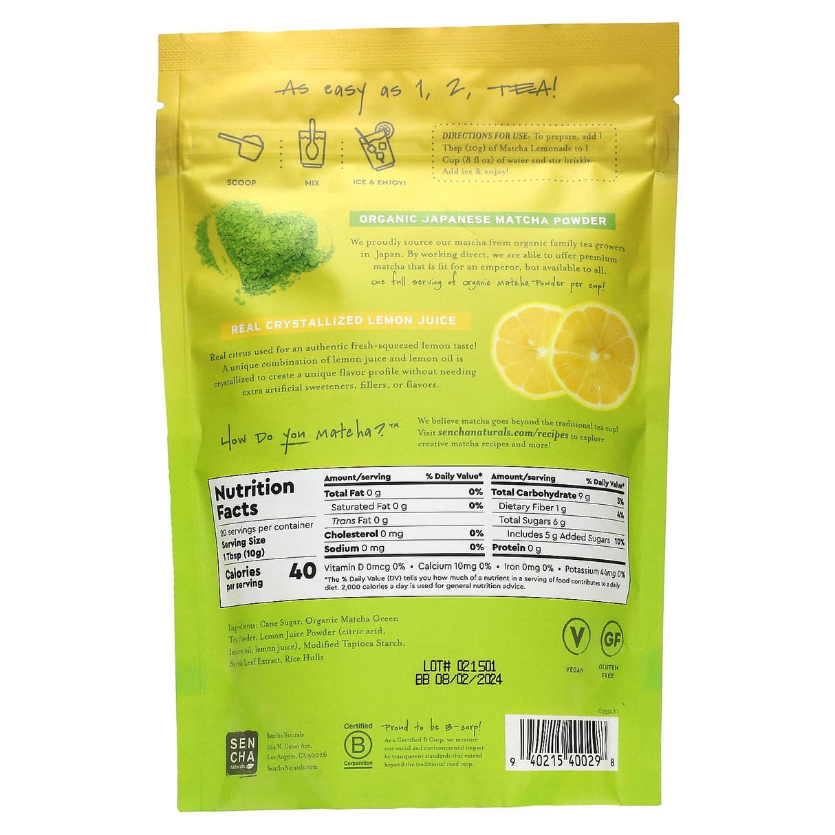 Sencha Naturals, Matcha Lemonade, Ice Tea Mix, 7 oz (200 g) - Supply Center USA