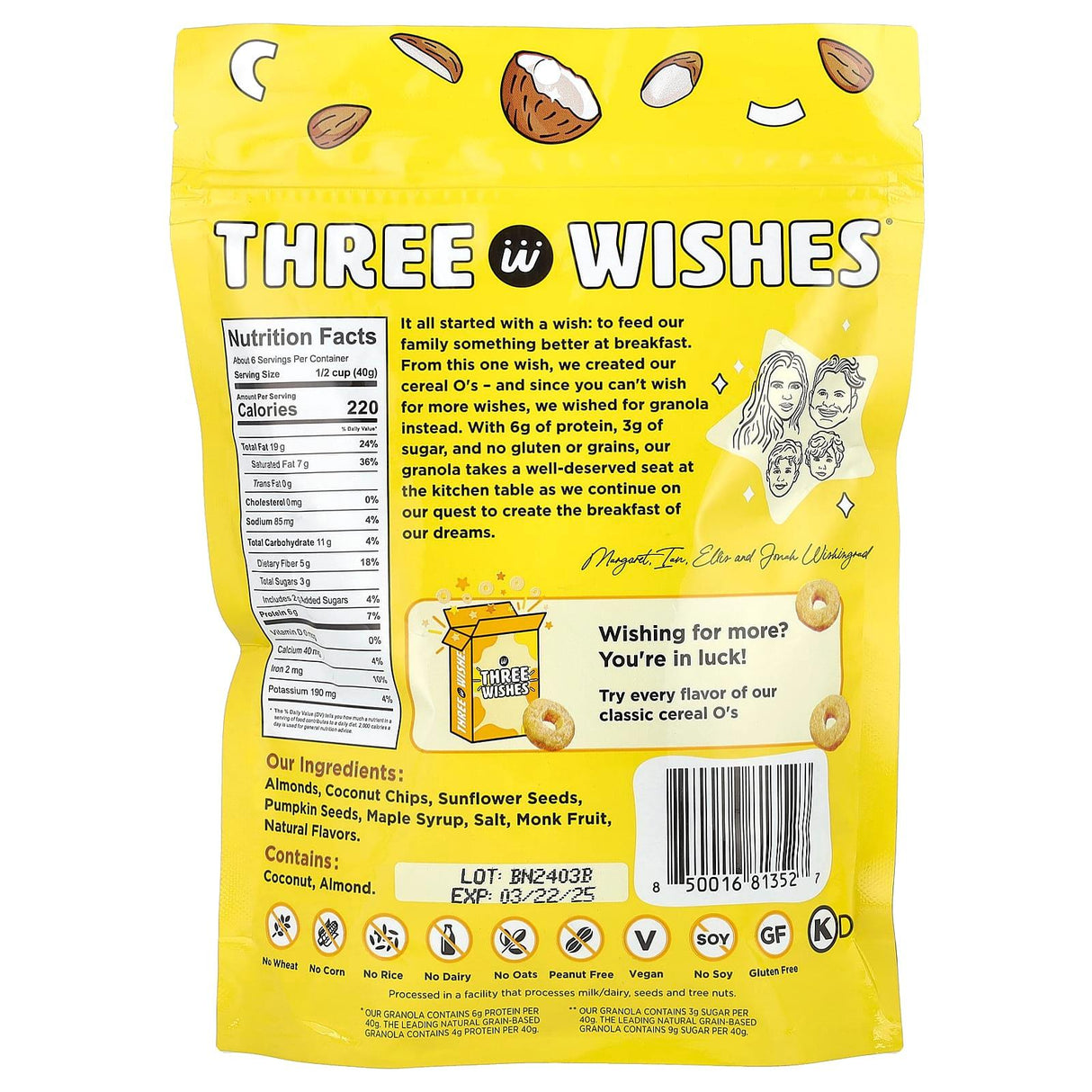 Three Wishes, Grain Free Granola, Original, 8 oz (227 g) - Supply Center USA