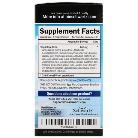 BioSchwartz, 15-Day Fast Acting Colon Detox & Cleanser, Extra Strength Formula, 45 Veggie Caps - Supply Center USA