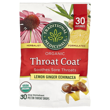 Traditional Medicinals, Organic Throat Coat®, Lemon Ginger Echinacea, 30 Lozenges - Supply Center USA