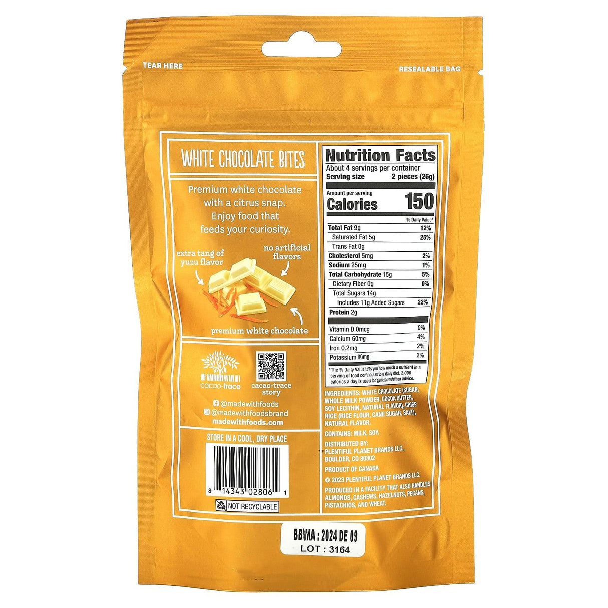 Made With, White Chocolate Bites, Yuzu & Crisped Rice, 3.5 oz (99 g) - Supply Center USA