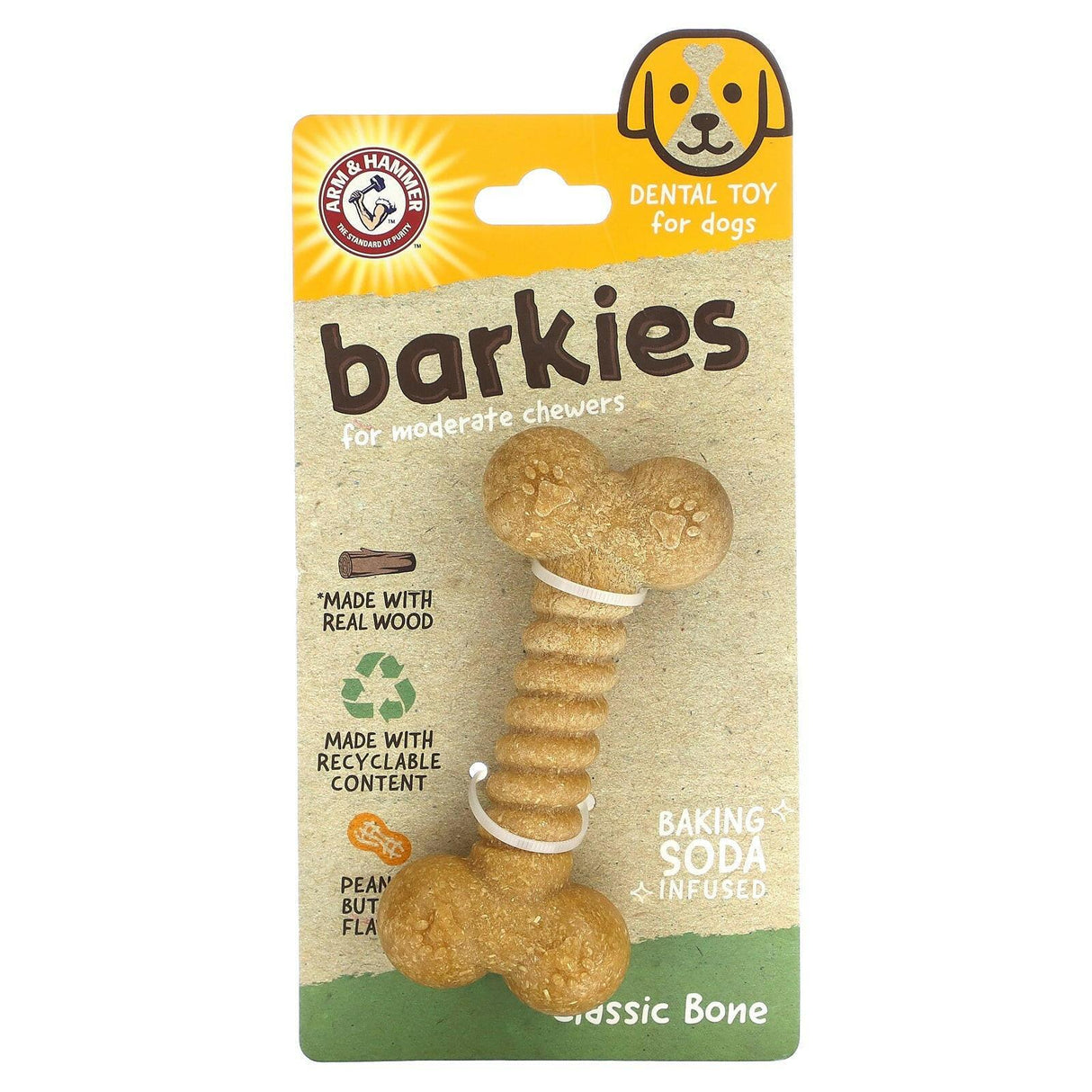 Arm & Hammer, Barkies for Moderate Chewers, Dental Toy for Dogs, Classic Bone, Peanut Butter, 1 Toy - Supply Center USA