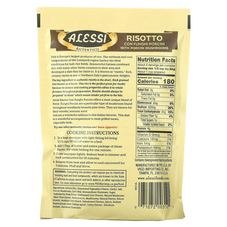 Alessi, Premium Risotto with Porcini Mushrooms and Italian Arborio Rice, 8 oz (227 g) - Supply Center USA