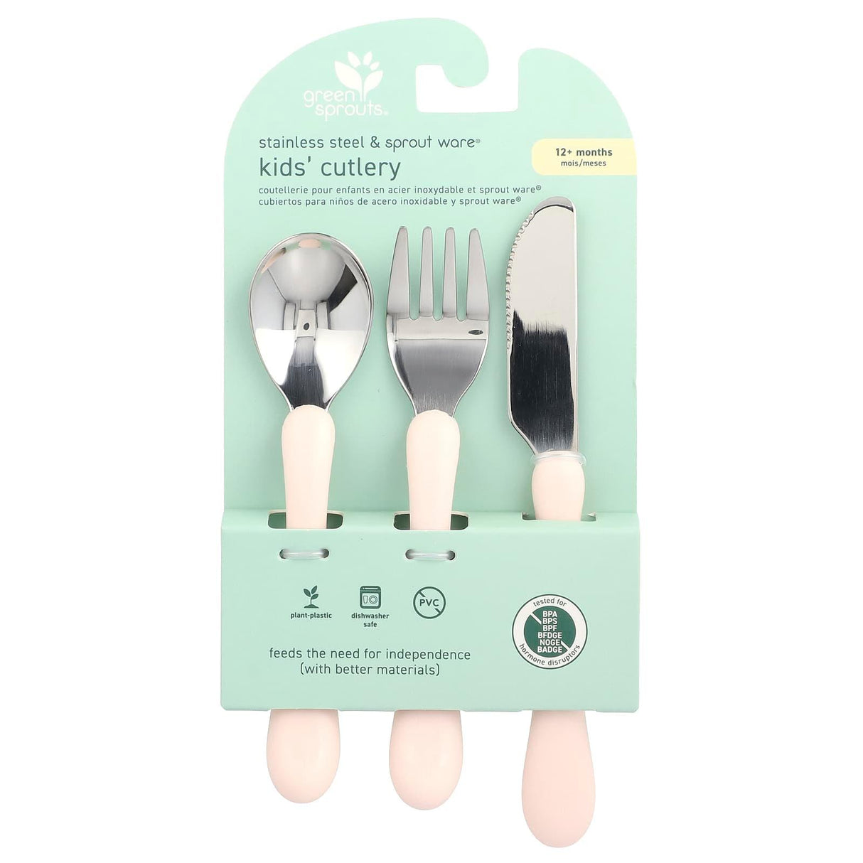 Green Sprouts, Stainless Steel & Sprout Ware®, Kid's Cutlery, 12+ Months, Pink, 3 Pieces - Supply Center USA