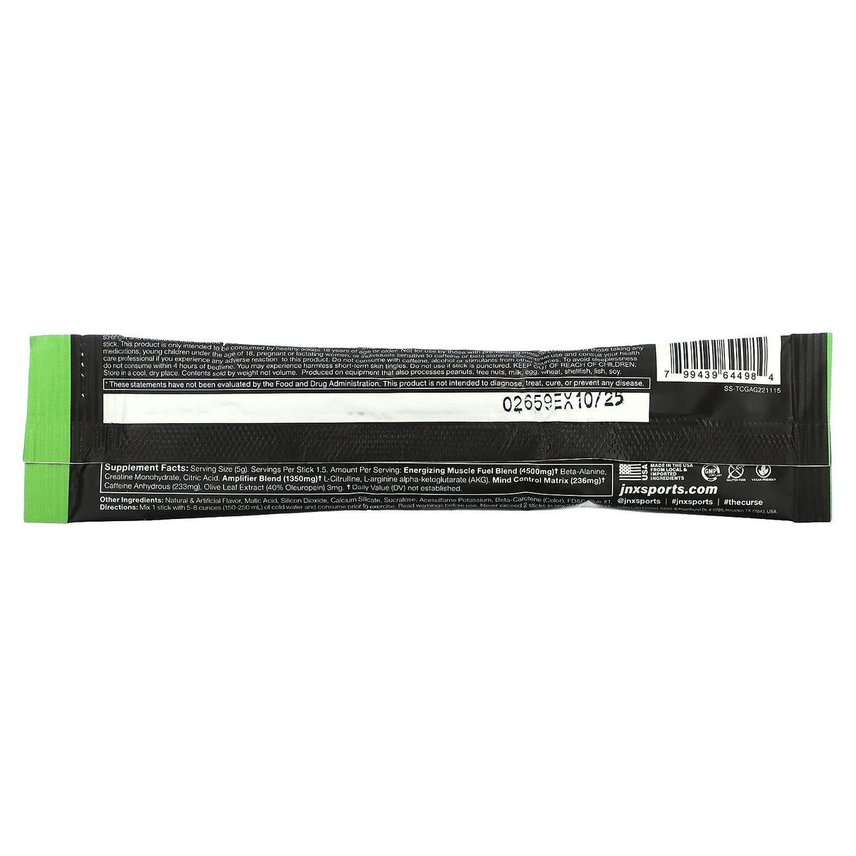 JNX Sports, The Curse, Pre-Workout, Green Apple, 1 Stick, 0.28 oz (8 g) - Supply Center USA