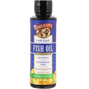 Barlean's, Fresh Catch Fish Oil, Omega-3 EPA/DHA, Orange Flavor, 8 fl oz (236 ml) - Supply Center USA