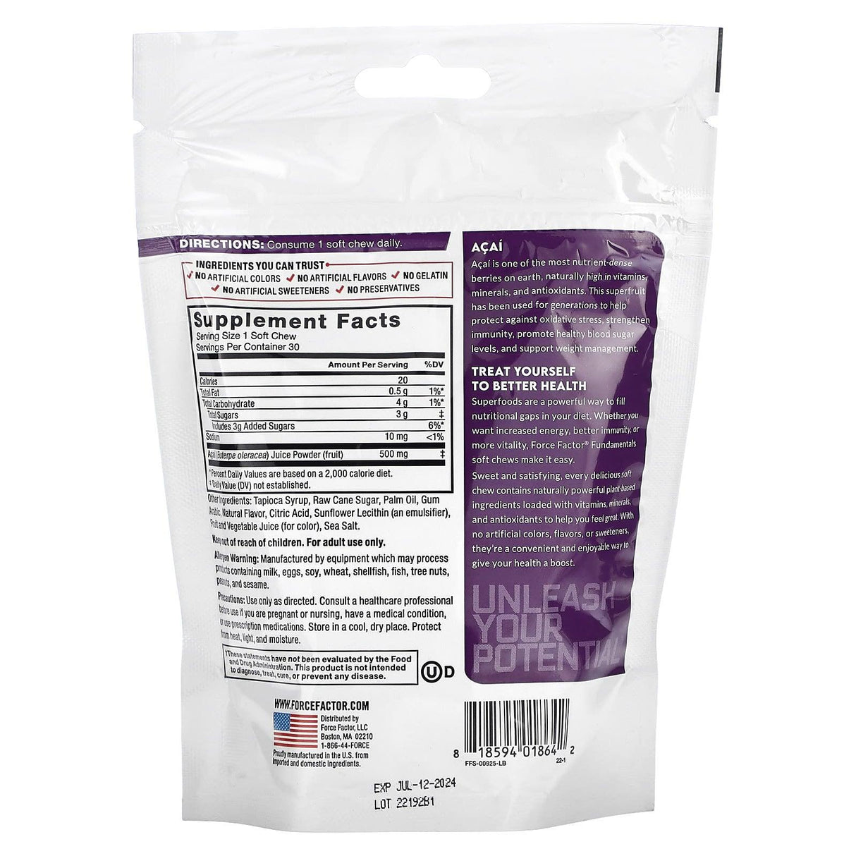 Force Factor, Fundamentals, Acai, 30 Soft Chews - Supply Center USA