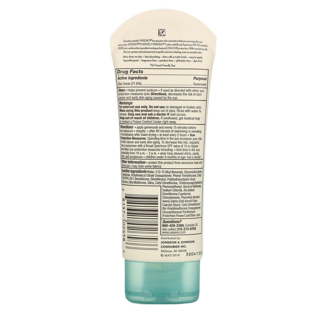 Aveeno, Positively Mineral Sensitive Skin, Sunscreen, SPF 50, 3.0 fl oz (88 ml) - HealthCentralUSA