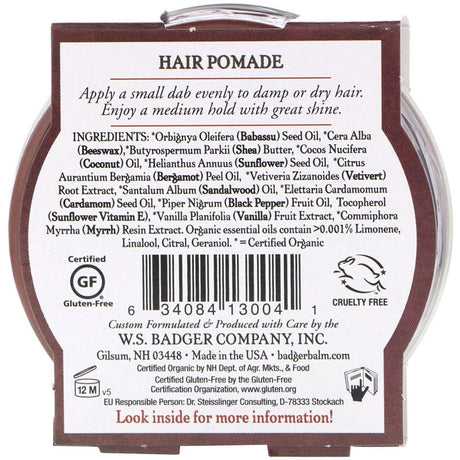 Badger Company, Organic, Hair Pomade, Navigator Class, 2 oz (56 g) - Supply Center USA