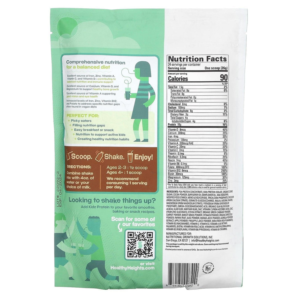 Healthy Heights, Vegan Kidz Protein, For Kids 2+, Chocolate, 22 oz (624 g) - Supply Center USA