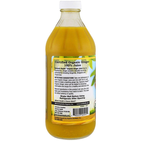 Dynamic Health Laboratories, Certified Organic Ginger, 100% Juice, Unsweetened, 16 fl oz (473 ml) - Supply Center USA