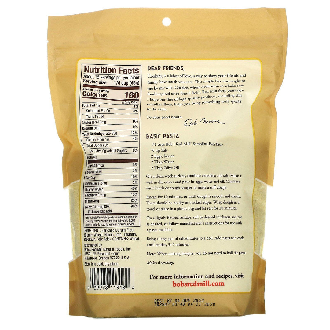 Bob's Red Mill, Semolina Flour, 24 oz (680 g) - HealthCentralUSA