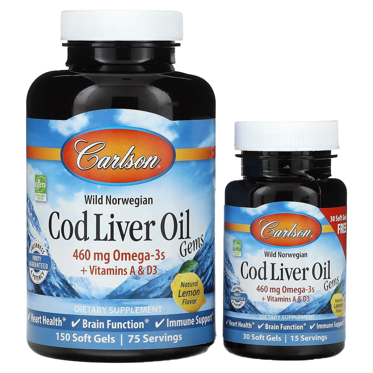 Carlson, Wild Norwegian, Cod Liver Oil Gems, Lemon, 150 + 30 Soft Gels - Supply Center USA