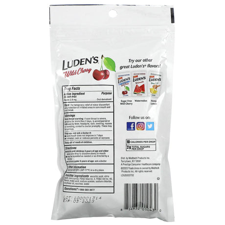 Luden's, Pectin Lozenge/Oral Demulcent, Wild Cherry, 30 Throat Drops - Supply Center USA