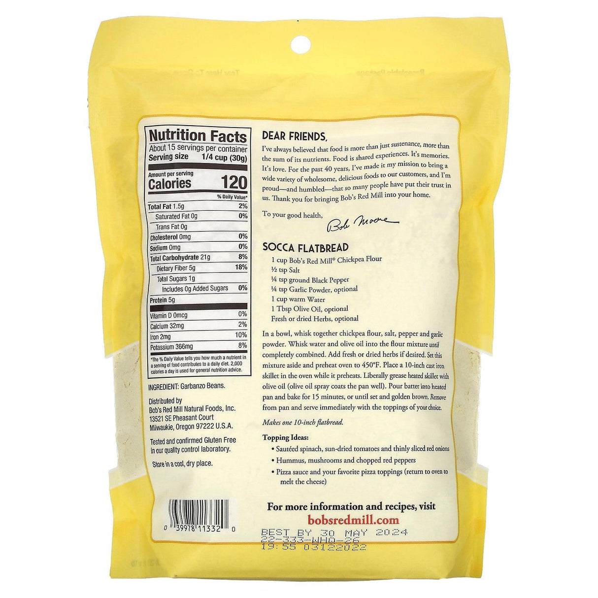 Bob's Red Mill, Chickpea Flour, Gluten Free, 1 lb (454 g) - Supply Center USA