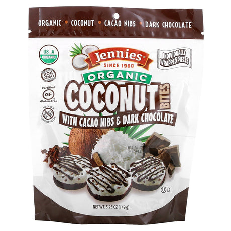 Jennies Macaroons, Organic Coconut Bites, with Cacao Nibs & Dark Chocolate, 5.25 oz (149 g) - Supply Center USA