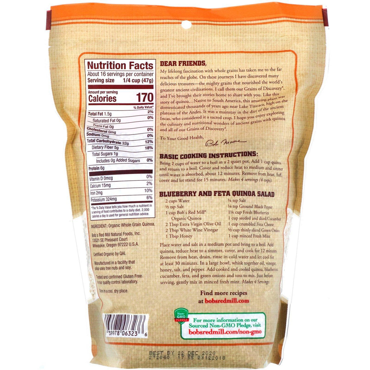 Bob's Red Mill, Organic Whole Grain Quinoa, Gluten Free, 26 oz (737 g) - Supply Center USA