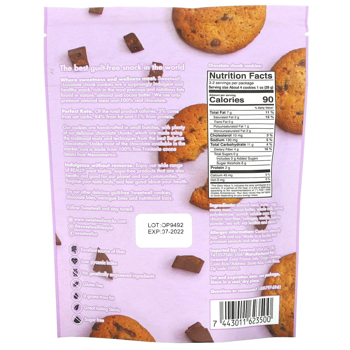 Sweetwell, Keto Cookies, with Collagen, Chocolate Chunk, 3.2 oz (90 g) - Supply Center USA