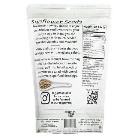 Foods Alive, Superfood, Sunflower Seeds, 12 oz (340 g) - Supply Center USA