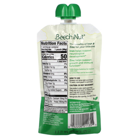 Beech-Nut, Fruit & Veggie Blend, Iron & Zinc, 12+ Months, Apple, Blueberries & Spinach, 3.5 oz (99 g) - Supply Center USA