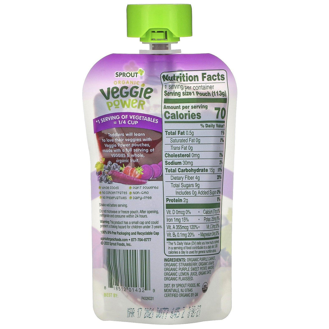 Sprout Organic, Veggie Power, Purple Carrot with Strawberry, Grape & Sweet Potato, 4 oz (113 g) - HealthCentralUSA