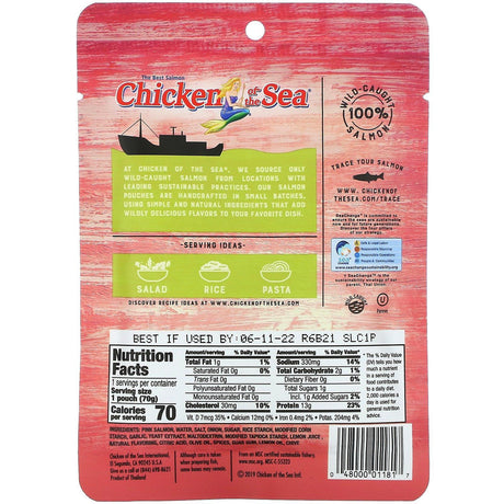 Chicken of the Sea, Wild-Caught Pink Salmon, Lemon & Chive, 2.5 oz ( 70 g) - Supply Center USA