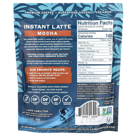 Laird Superfood, Instant Latte, Coffee + Creamer + Adaptogens, Mocha, 8 oz (227 g) - Supply Center USA