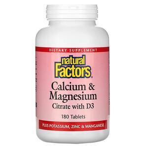 Natural Factors, Calcium & Magnesium Citrate with D3, 180 Tablets - Supply Center USA