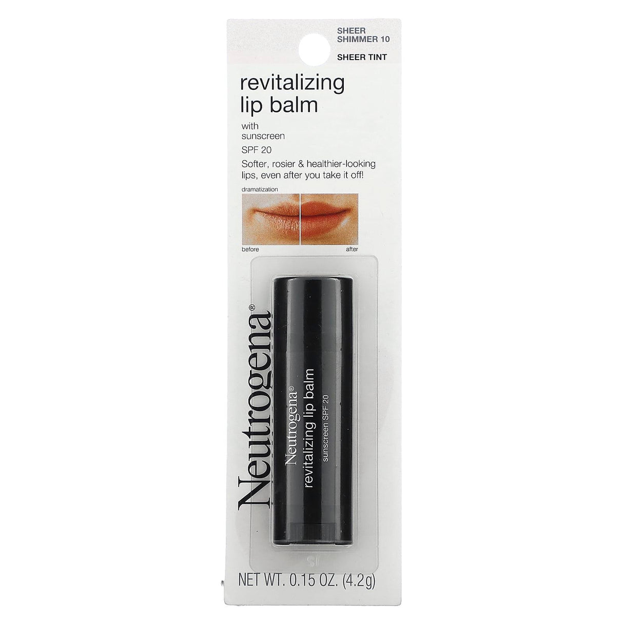 Neutrogena, Sheer Tint, Revitalizing Lip Balm, SPF 20, Sheer Shimmer 10, 0.15 oz (4.2 g) - Supply Center USA