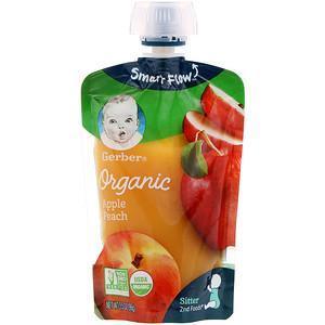 Gerber, Smart Flow, Organic Baby Food, Apples & Summer Peaches, 3.5 oz (99 g) - Supply Center USA