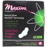 Maxim Hygiene Products, Ultra Thin Winged Pads, Natural Silver MaxION Technology, Super, 10 Pads - Supply Center USA