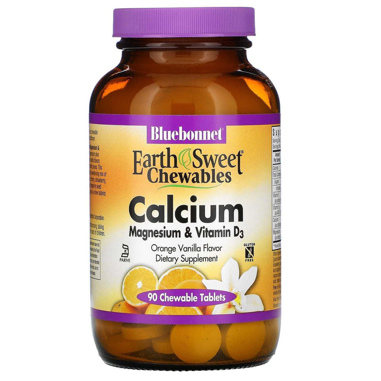 Bluebonnet Nutrition, EarthSweet Chewables, Calcium, Magnesium & Vitamin D3, Orange Vanilla, 90 Chewable Tablets - Supply Center USA