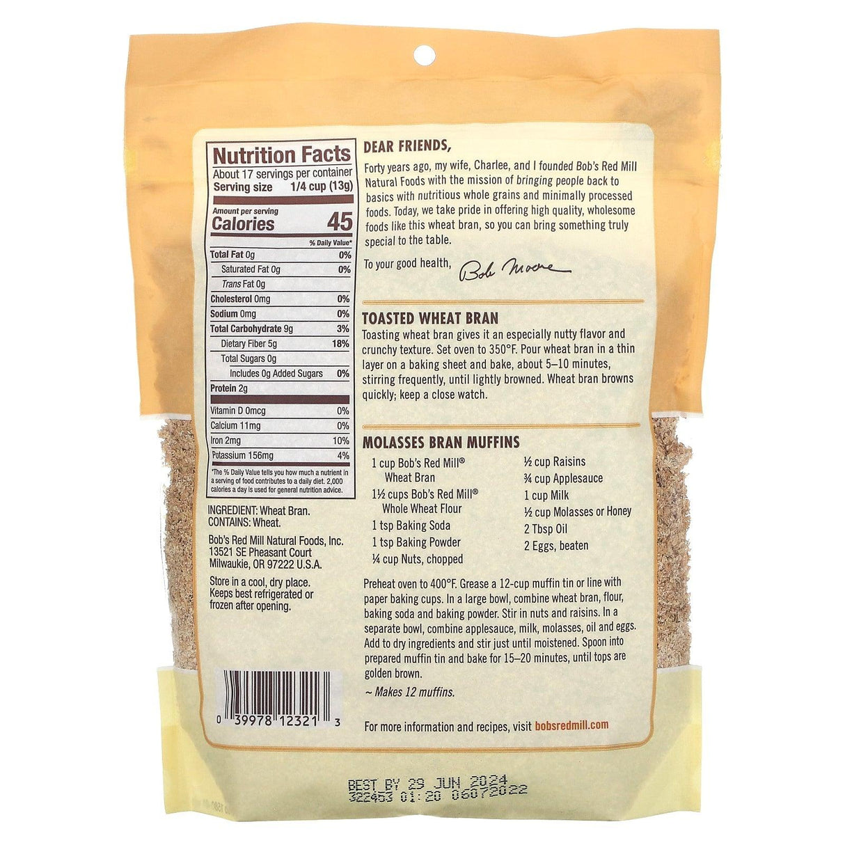 Bob's Red Mill, Wheat Bran, 8 oz (227 g) - Supply Center USA